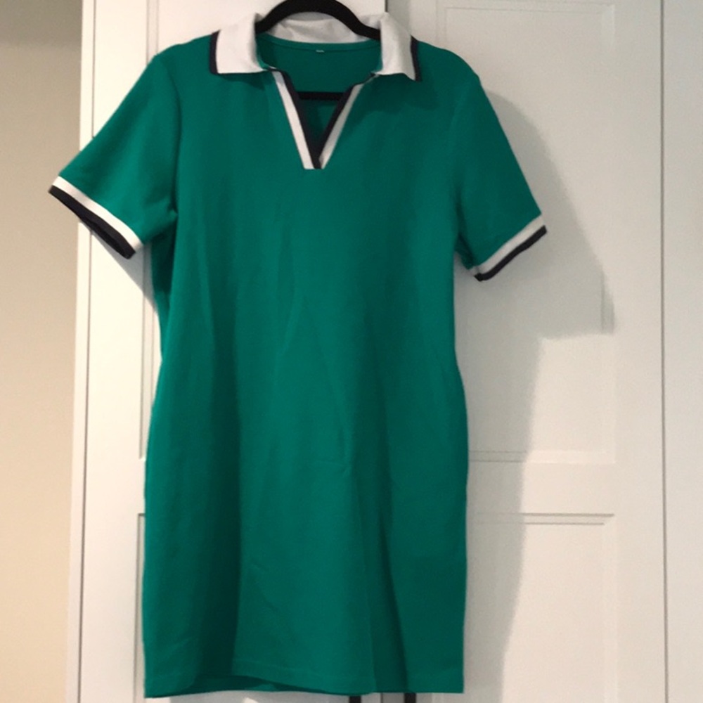 Green Polo Dress with White Collar
